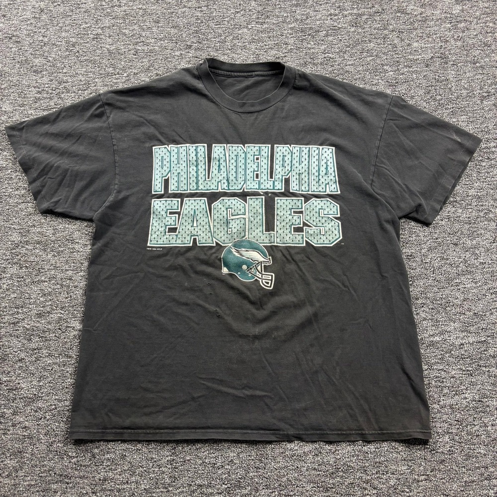 Vintage 90s Philadelphia Eagles NFL Graphic T-Shirt Single Stitch Faded Black XL